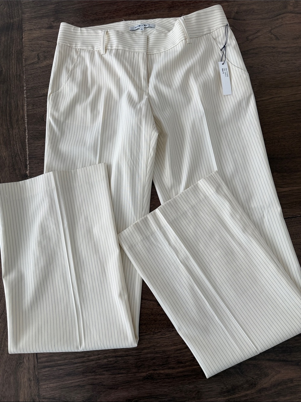 HOW & WEN Cream Pinstriped Wide-Leg Trousers